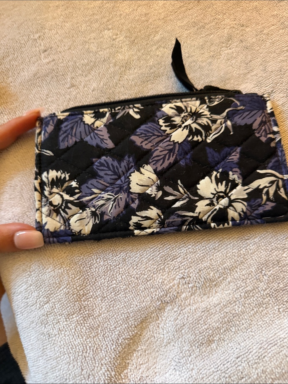 Vera Bradley Quilted Floral Zip Wallet in Black, Purple & White